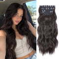 Clip in Hair Extensions 4PCS Brown Black Thick Hair Piece 20 Inches Long Wavy Clip in Extensions Full Head Synthetic Hairpieces for Women (4pcs, 20Inch, 4#) - color: 4-Brown Black
