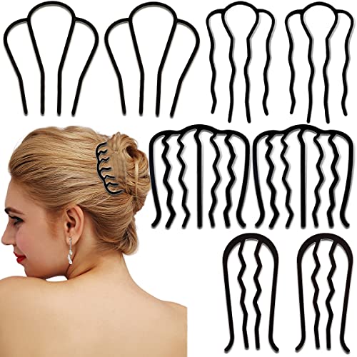 8 Piece Hair Side Combs Metal Hair Fork Clip with Teeth Hair Pin Stick for Updo Bun, U Shape Hair Combs Hair Tool for Vintage Hairstyle Hair Accessories, Black (4 Size) - color: Black in 4 styles