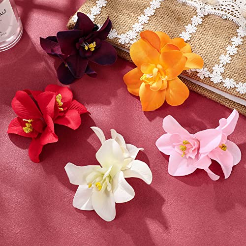 5Pcs Colorful Artificial Flower Hair Clip, Bohemian Flower Hairpin Hawaiian Hibiscus Plumeria Hairpin for Seaside Holiday, Bridal Hair Accessories Headwear, Clips and Barrettes, Hair Accessories