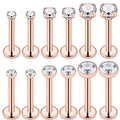 SCERRING 6 Pairs 14G Stainless Steel Clear CZ Internally Threaded Labret Monroe Lip Tragus Cartilage Helix Earring Ring Body Piercing Jewelry 6-10mm - style: 8mm Rose Gold