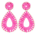 Raffia Teardrop Dangle Earrings Handmad Statement Drop Earrings - color: Hot Pink