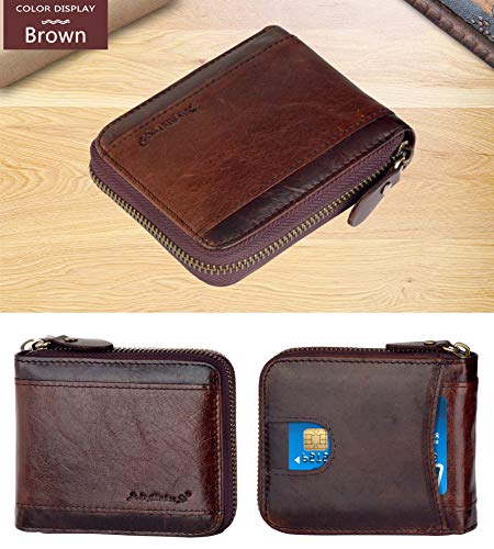 Admetus Mens RFID Blocking Wallets Zipper Leather Wallet for Men Bifold RFID Card Holder - color: Brown-23