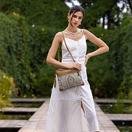 Myra Bag Floral Purses for Women - Genuine Leather and Canvas Floral Purse with Flower Print, Flower Handbags for Women - style: Floral Flow Crossbody Bag