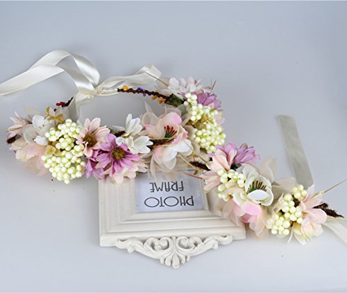 Vivivalue Flower Wreath Crown Boho Flower Headband Hair Garland Floral Headpiece Halo with Wrist Wedding Party Festival Photos Yellow - color: 95