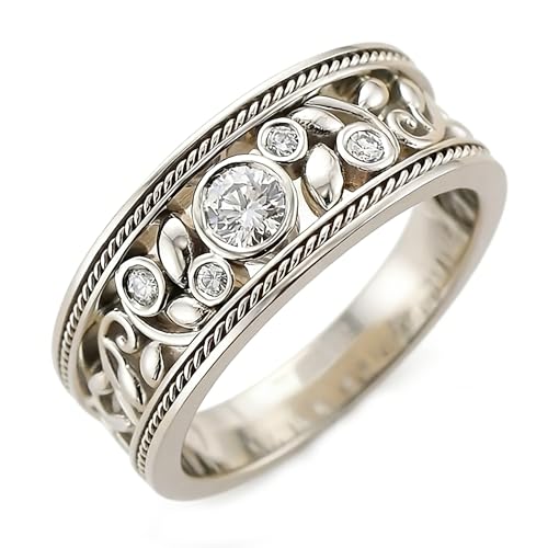 Gixaxak Vintage Eternity Silver CZ Ring Hollow Design Flower Scroll Promise Ring Band Wide 925 Sterling Silver Eternity Statement Stackable Wedding Engagement Bands Gift for Women 8 - size: 8
