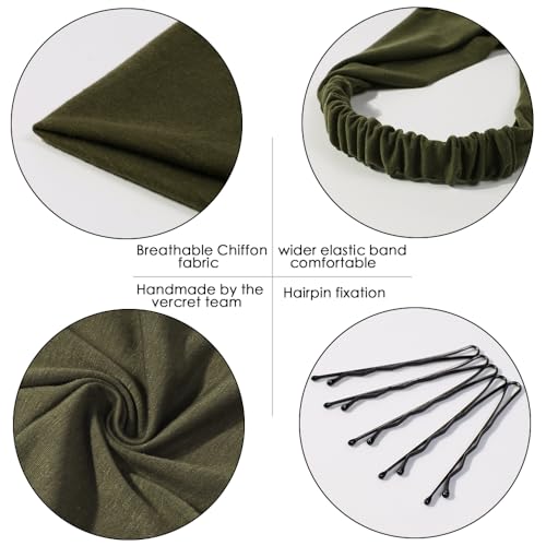 Vercret 6 Pack Hair Scarf Headband for Women Elastic Bandana Head Scarf Large Boho Triangle Kerchief with Clips Non Slip Scarves - color: Q Dark Colors
