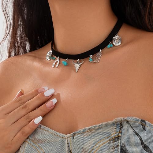 Layered Boho Necklaces for Women Gold Coin Pendant Necklaces Stackable Turquoise Choker Necklace for Women Western Jewelry - style: Style 13