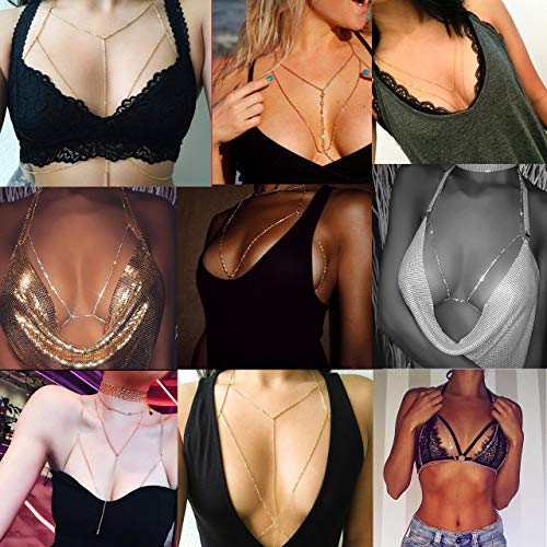 Tornito 4-8Pcs Sexy Body Chain Belly Waist Chain Necklace Summer Beach Bikini Bra Body Jewelry for Women Gold Tone - style: C:4Pcs, Gold Tone