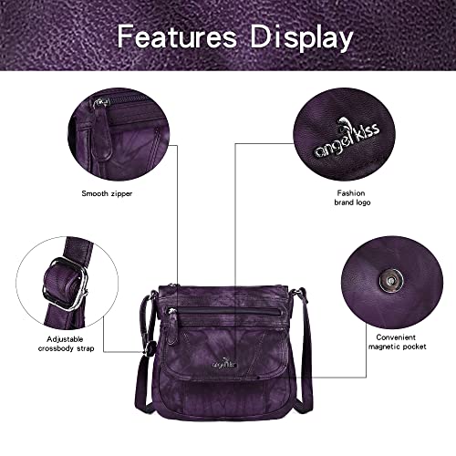 Angelkiss Small Womens Crossbody Bag Leather Shoulder Purse for Women Hobo Bag with Adjustable Shoulder Strap - color: Purple