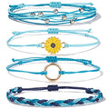 FANCY SHINY Easter Gifts Basket Stuffers Sunflower String Bracelet Boho Braided Rope Wrap Bracelets Cute Summer Beach Surfer Jewelry for Women - color: Skyblue