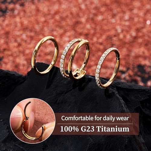 G23 Titanium 3PCS/7PCS 16G Cartilage Double-Hoop Helix Conch Piercing Jewelry With Cubic Zirconia Flat Back Stud Earrings Set For Women Men - color: A-3PCS-Gold-16G-10mm