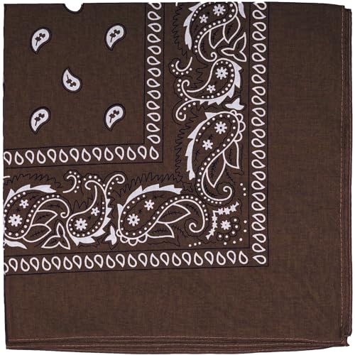 Raylarnia Bandana Multi-Purpose 100% Cotton Headbands for Women, 22 inch Paisley Cowboy Bandanas for Men - color: Brown
