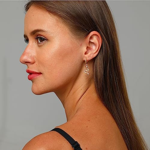 XYJZXY Gold Huggie Small Hoop Earrings with Charm Personalized Snake/Evil Eye/Star/Cross/Lock/Key 18k Gold Plated Crystal Drop Dangle Earrings for Women - style: Snake