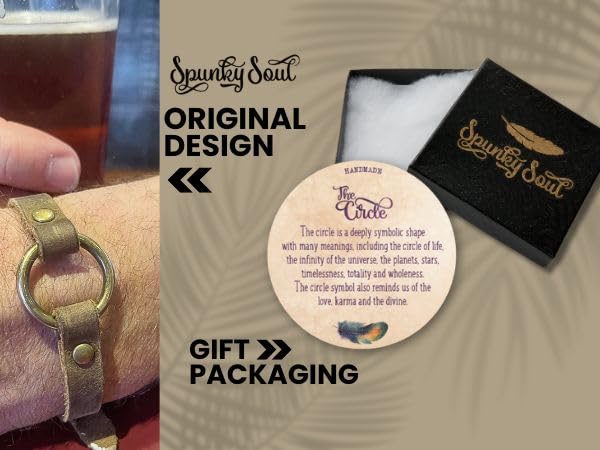 SPUNKYsoul Buckle or 5 Wrap Leather Circle Bracelet - Handmade Adjustable Leather Wrap Bracelet for Women & Men, Unique Distressed Stackable Jewelry with Symbolic Circle for Everyday Wear & Gifting - style: Men's Buckle Circle Single Band