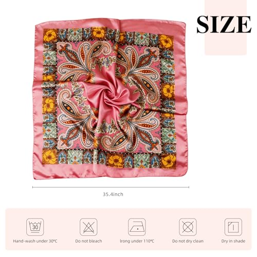 35 x 35 Women's Fashion Pattern Large Square Silk Like Hair Scarf Head Sleeping Wrap Satin Neck Bandana for Gift… - color: Big Cashew Pink
