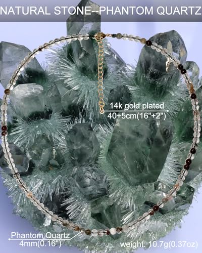 Simple Choker Necklace for Women Real Stone and Crystals Necklaces 4mm Beaded Choker Jewelry Meditation Gift for Women (16"+2") - style: Green Phantom Quartz