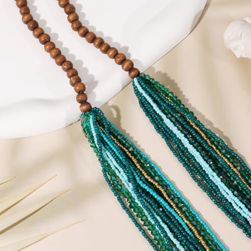 Coiris Chunky Statement Necklaces for Women Boho Multi Long Layered Strand Beaded Necklace for Women Handmade Crystal Beach Jewelry Gift - color: Green