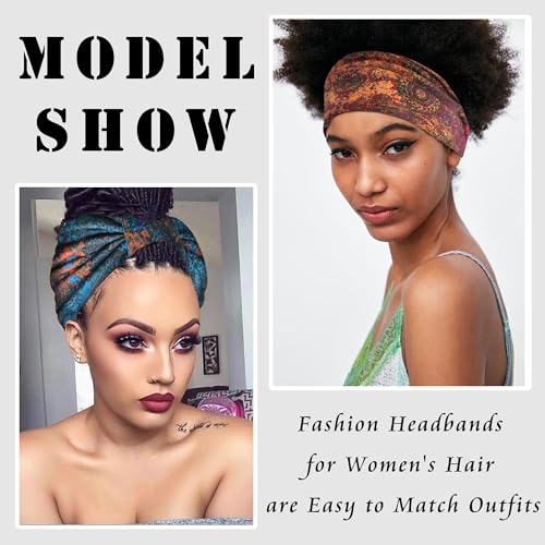 FULZTEY Fashion Boho Headbands for Women Knotted Wide Hair Bands Soft Fabric Bandanas Non Slip Elastic Headwrap Workout Sport Sweat Turban Stylish Hair Accessories for Teen Girls 4Pcs - color: Style 75