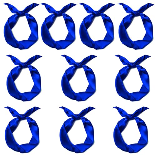 10 Pcs Long Thin Small Skinny Scarf Satin Neck Tie Ribbon Choker for Women Girls - color: Blue