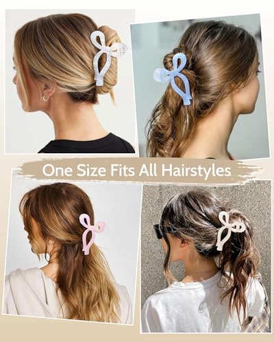 Mesovor 4 Pack Elegant Bow Hair Claw Clips, Nonslip 4.3" Large Hair Grip Hairclips for Thin and Thick | Acrylic Hair Strong Hold Hair Jaw Clamps (Mermaid Stripes) - color: Mermaid Stripes