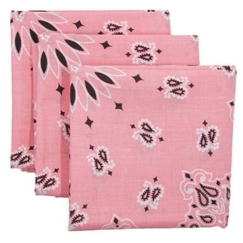 Bandana 3-Pack - Made in USA For 70 Years - Sold by Vets - 100% Cotton - Sewn Edges - color: Pink 3 Pack