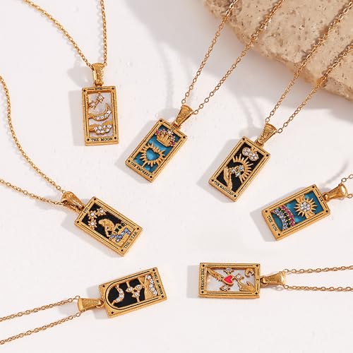 ORIGENCE 18k Gold Plated Tarot Cards Pendant Necklace - Vintage Colorful Charm Necklace Lucky Talisman Hypoallergenic for Women and Men Gift - style: The Sun