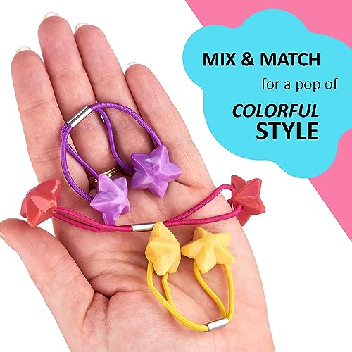 24pc Star-Shaped Multicolored Twin Bead Ponytail Ball Elastics Value Pack | Fun Colorful Hair Ties & Accessories for Girls & Children. No-Slip Hold. Kids Hair Bands - Cute - color: STAR