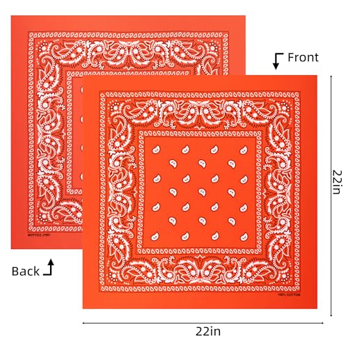 Raylarnia 8 PCS 100% Cotton Bandanas, 22 Inchs Multi-Purpose Bandana Scarfs Headbands for Men and Women - color: 8-orange