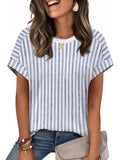 WIHOLL Womens Tops Short Sleeve Shirts Summer Outfits 2026 Spring Dressy Casual Clothes Clothing - color: Blue Stripes-2, size: XX-Large