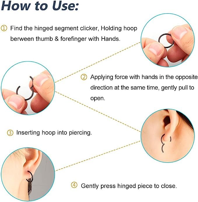 4Pcs 16G 18G 20G Surgical-Steel-Piercing-Ring-Nose-Rings-Hinged-Hoop-Earrings,6mm 8mm 10mm 12mm Seamless Stainless Steel Clicker Eyebrow Septum Piercing Hoop,Sliver Black Gold Rose Gold Rainbow Body Jewelry Set - color: 20G 8mm Black