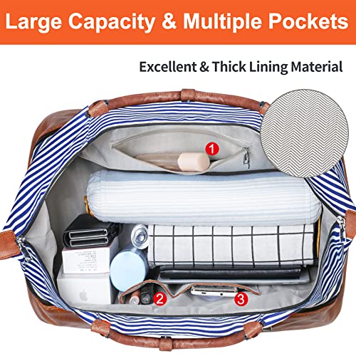 IBFUN Weekender Bags for Women - 21" Travel Duffle with Shoe Compartment - Carry On Overnight Duffel for Weekend Travel & Business Trips, 3PCS - color: A3-Blue Strip