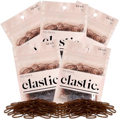 Kitsch Hair Ties No Damage for Kids, Teens and Women - Rubber Bands for Hair Styling | No Snag Hair Elastics | Daily Hair Accessories | Ideal Gifts for Women - 500pcs (Brown) - color: Brown, size: 500 Count (Pack of 5)
