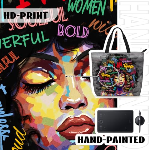 African American Women Tote Bag Black Shoulder Handbag For Women Fit Work Beach Labtops With Zip - color: Black Women 5