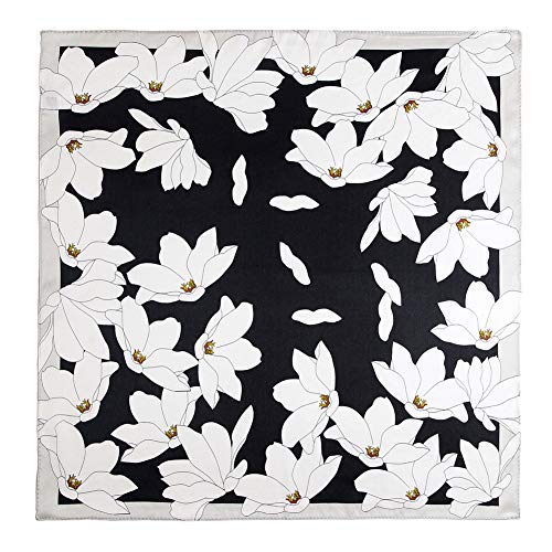 ANDANTINO 100% Mulberry Silk Scarf -21” Square Neckerchief with Gift Packed - color: Black&white Flowers