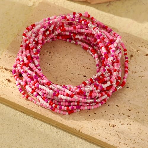 xuzhiyuan 18Pcs Boho Beaded Bracelets Set for Women Bead Stackable Stretch Bracelets, Colorful Handmade Jewelry for Beach, Party - color: Hot pink