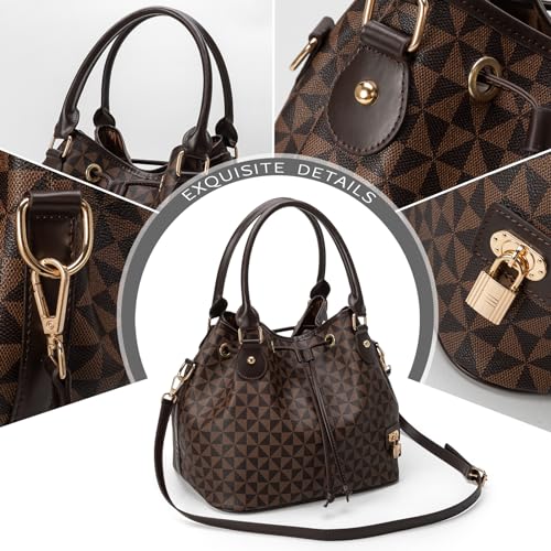 Bucket Purse For Women With Chic West Hobo Style | Drawstring Closure, Shoulder Handbag, Tote Purse, Pockets Design - color: Brown