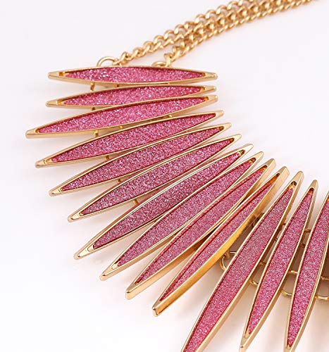 MOLOCH Sparkling Druzy Leaf Choker Necklace Fashion Gold-Tone Collar Necklace Bib Statement Chunky Tribal Necklace Woman Jewelry - color: Pink