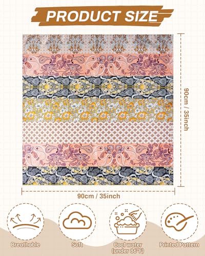 Mesovor 35” Square Head Scarf for Women, 3 Pack Like Silk Satin Headscarf Hair Neck Scarf Top Bandanas for Sleeping - color: Cashew(red/Orange Pink/Gray)