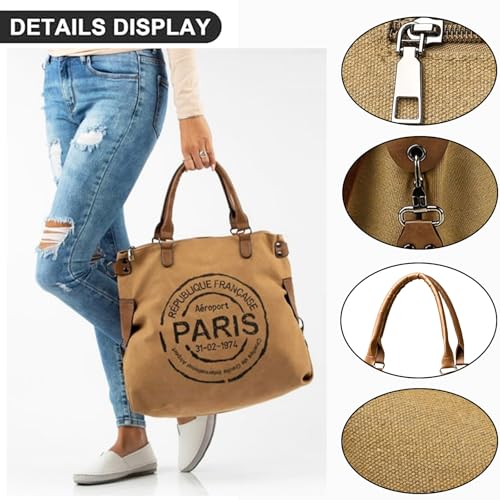 KAMEILONG Large Canvas Tote Bag for Women with Zipper Everyday Crossbody Bag Laptop Shoulder Bag Hobo Handbag - color: Green