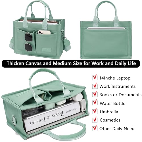 ZHMO Canvas Tote Bag for Women,Women's Bags Crossbody Bags Work Laptop Tote Bag Large Handbags Purse for Travel Nurse Teacher - color: Green With Compartments