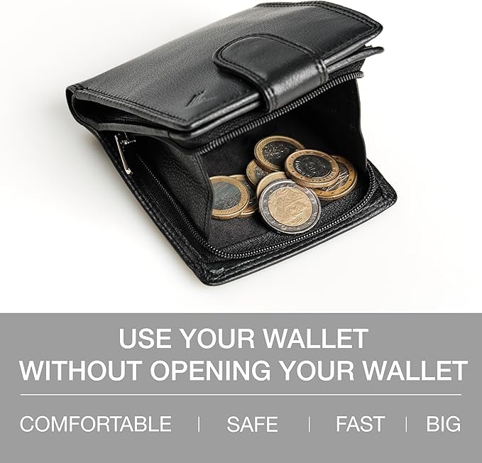 Soft Leather Wallet for Men - Mens Wallet Bifold with Zipper Coin Pocket - Holds Bills, Credit Cards, Coins - Carteras para Hombres Piel - Billeteras de Hombres Cuero Original - RFID Blocking - color: Black