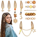 10PCS Hair Barrettes for Women Metal Star Hair Clips Boho Fancy Hair Pins Dangle Moon Y2K Hair Accessories for Women Girls - color: Brown