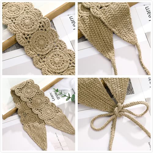 CHLINS Headband, 3PCS Crochet Hairband for Women - Floral Elastic Handmade Head Wrap Bohemian knit Headband for Women and Girls (Purple, Beige, Light coffee) - color: Purple+Beige+Light coffee