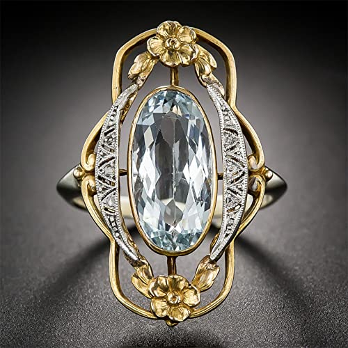 Vsoruln Hollow Out Vintage 925 Sterling Silver Emerald Ring Golden Flower Antique Rings Oval CZ Gold Plated Engagement Rings, Suitable Cocktail Anniversary Cubic Zirconia Ring for Women (8) - size: 8
