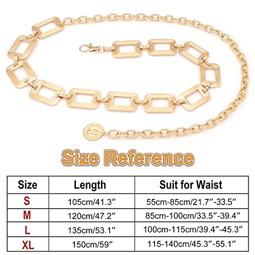 Women's Chain Belt Metal Waist Belt Chunky Belly Link Belt - color: Square Gold, size: S: 41.3 in