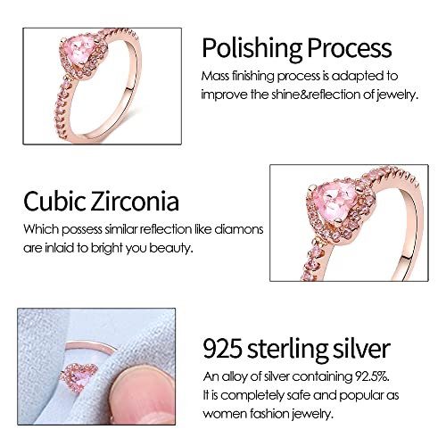 KUNSIR 925 Sterling Silver Rings Classic Cubic Zirconia Eternity Promise Statement Anniversary Wedding Bands Engagement Rings for Women Infinity Forever Love Ring Size 7-9 - style: 1-Pink Stone Ring