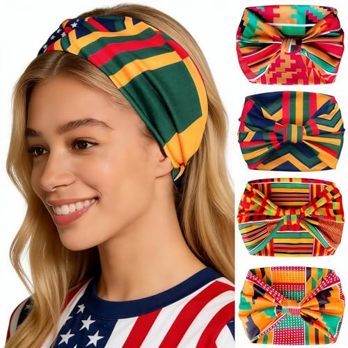 4 PCS African Head Wraps for Black Women, Boho Headbands, Non Slip Wide Headbands for Women, Workout Head Bands for Women's Hair (Multicolor A) - color: Multicolor A