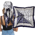 AWAYTR Satin Silk Scarf - Large Hair Bandana, Sleeping Wrap for Women - color: Double-spliced Cashew(navy)