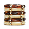iF YOU 6pcs Chunky Acrylic Bangle Bracelets for Women, Resin Bamboo Brown Stretchy Bracelet Stack, Fashion Jewelry for Women - color: 6pcs-beige & brown bracelets
