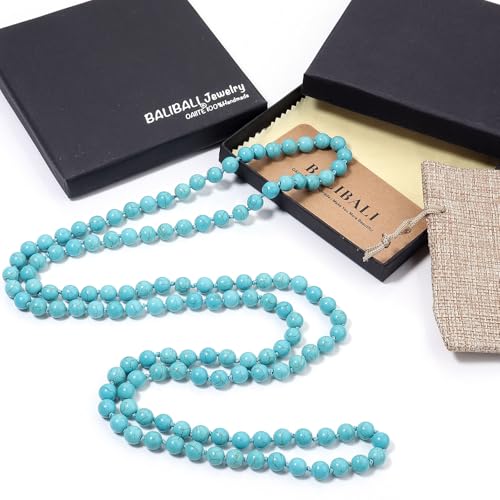Beaded Necklace Hand Knotted for Woman - color: Turquoise